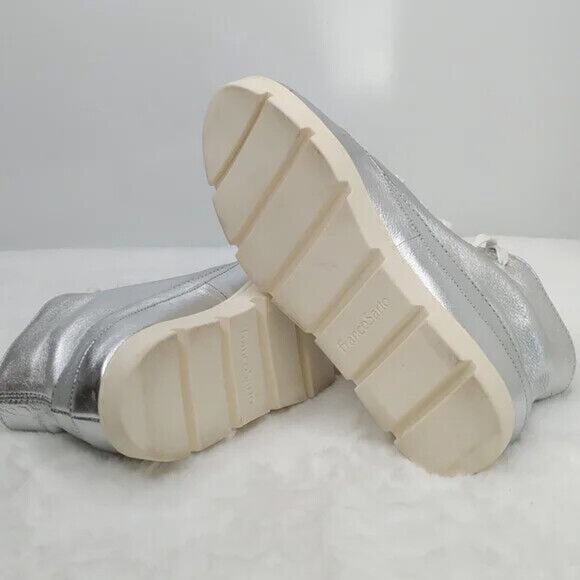 Franco Sarto Silver Leather Lace Up Mid Top sneaker Sz 7 - Picture 6 of 7